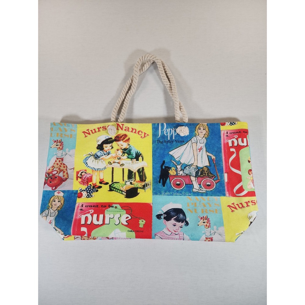 Nurse Nancy Little Golden Book Large Tote Bag Vintage Retro Pepper Plays Nurse - Picture 5 of 6